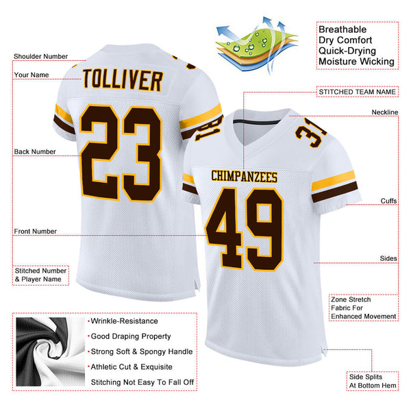 Custom White Brown-Gold Mesh Authentic Football Jersey alternate