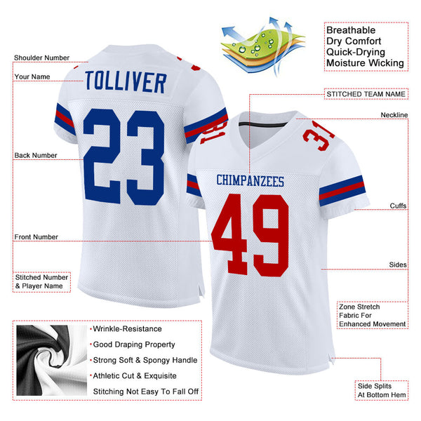 Custom White Royal-Red Mesh Authentic Football Jersey alternate