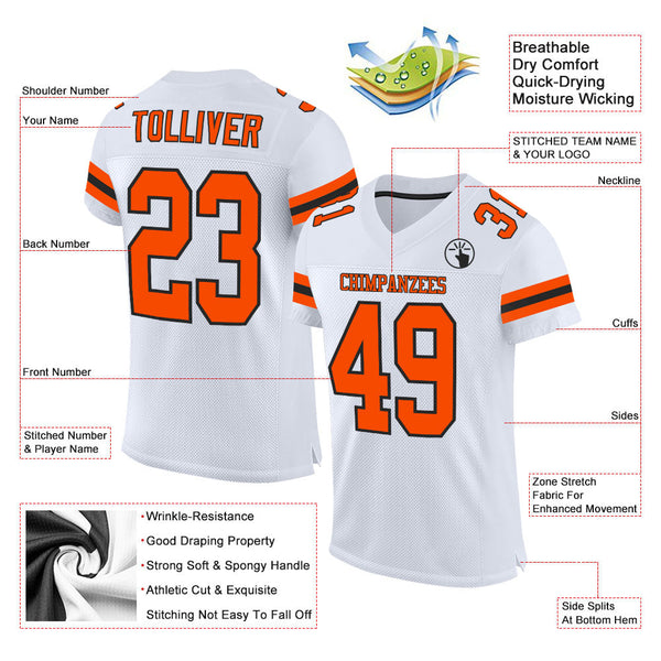 Custom White Orange-Black Mesh Authentic Football Jersey alternate