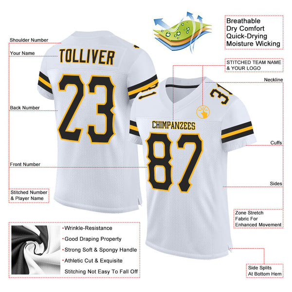 Custom White Black-Gold Mesh Authentic Football Jersey alternate