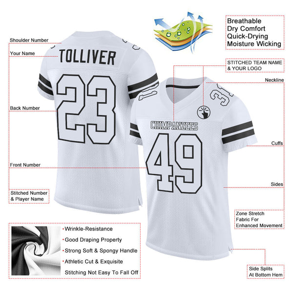 Custom White White-Black Mesh Authentic Football Jersey alternate