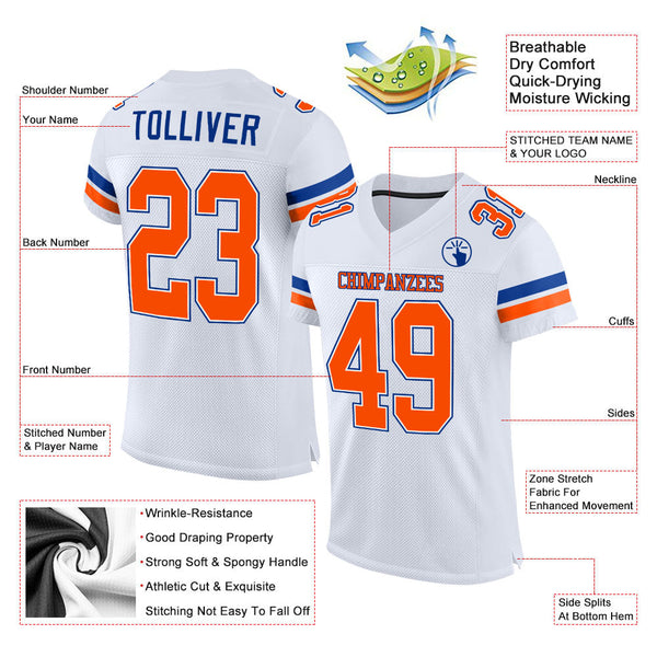 Custom White Orange-Royal Mesh Authentic Football Jersey alternate
