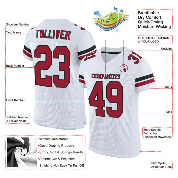 Custom White Cardinal-Black Mesh Authentic Football Jersey alternate