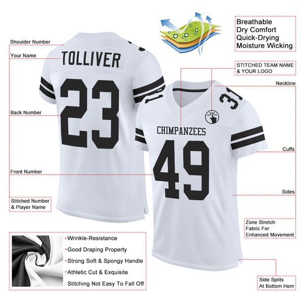 Custom White Black Mesh Authentic Football Jersey alternate