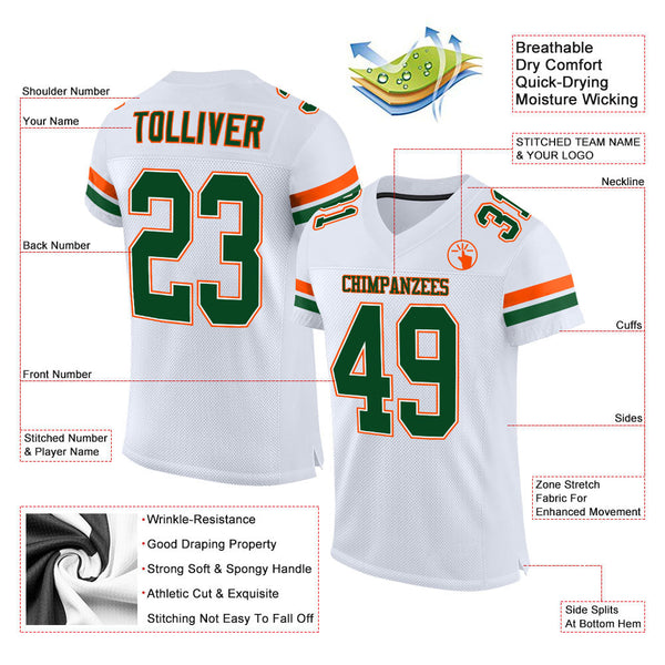 Custom White Green-Orange Mesh Authentic Football Jersey alternate