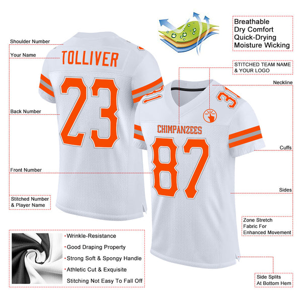 Custom White Orange-Gray Mesh Authentic Football Jersey alternate