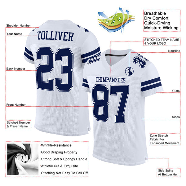 Custom White Navy-White Mesh Authentic Football Jersey alternate