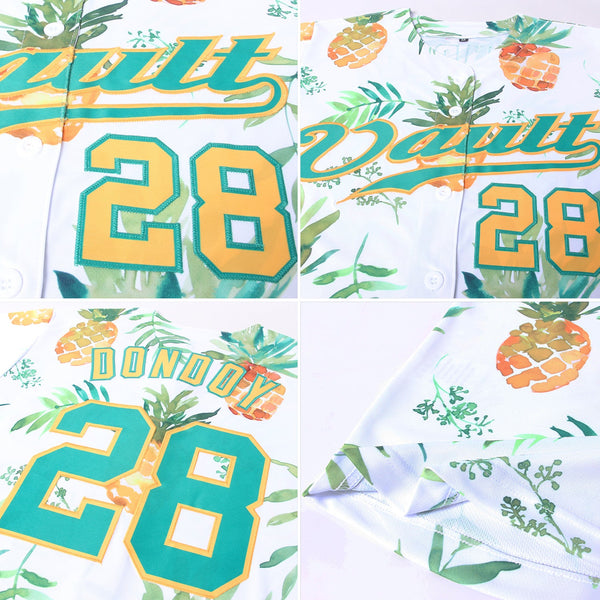 Custom White Kelly Green-Gold 3D Pattern Design Hawaii Pineapples Authentic Baseball Jersey alternate