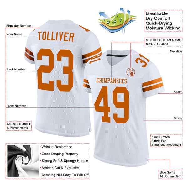 Custom White Texas Orange Mesh Authentic Football Jersey alternate