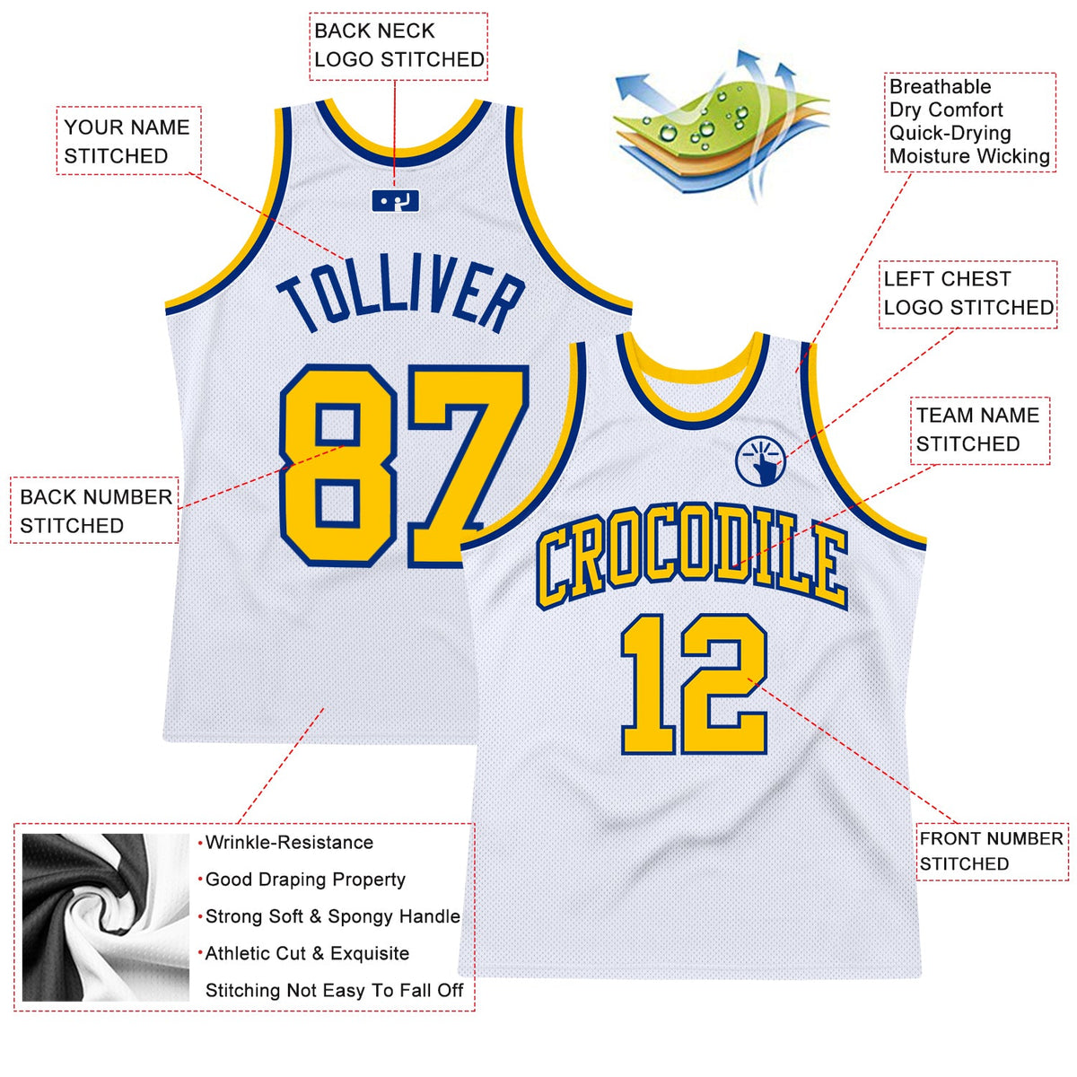Custom White Gold-Royal Authentic Throwback Basketball Jersey - Back