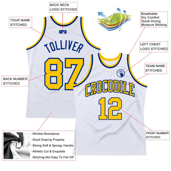 Custom White Gold-Royal Authentic Throwback Basketball Jersey alternate