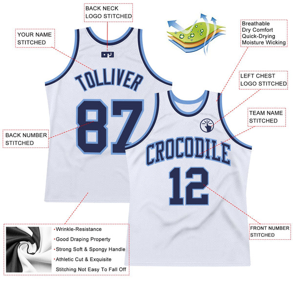 Custom White Navy-Light Blue Authentic Throwback Basketball Jersey alternate