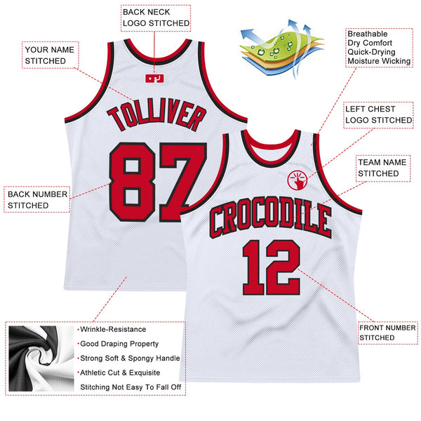 Custom White Red-Black Authentic Throwback Basketball Jersey alternate