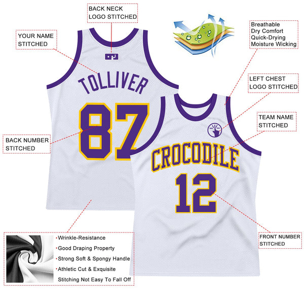Custom White Purple-Gold Authentic Throwback Basketball Jersey alternate