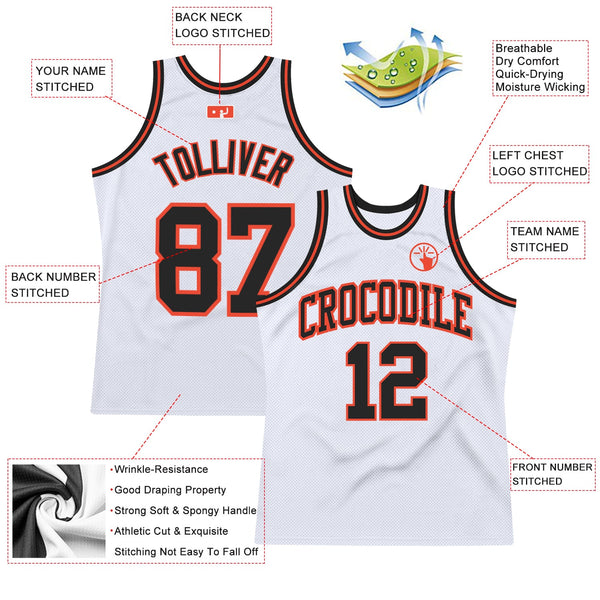 Custom White Black-Orange Authentic Throwback Basketball Jersey alternate