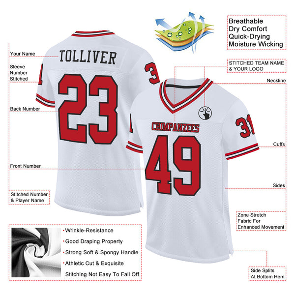 Custom White Red-Black Mesh Authentic Throwback Football Jersey alternate