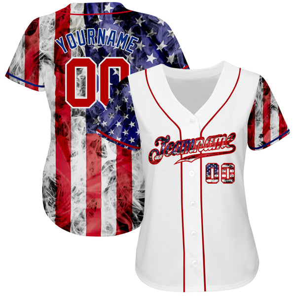 Custom White Red-Royal 3D American Flag Authentic Baseball Jersey alternate