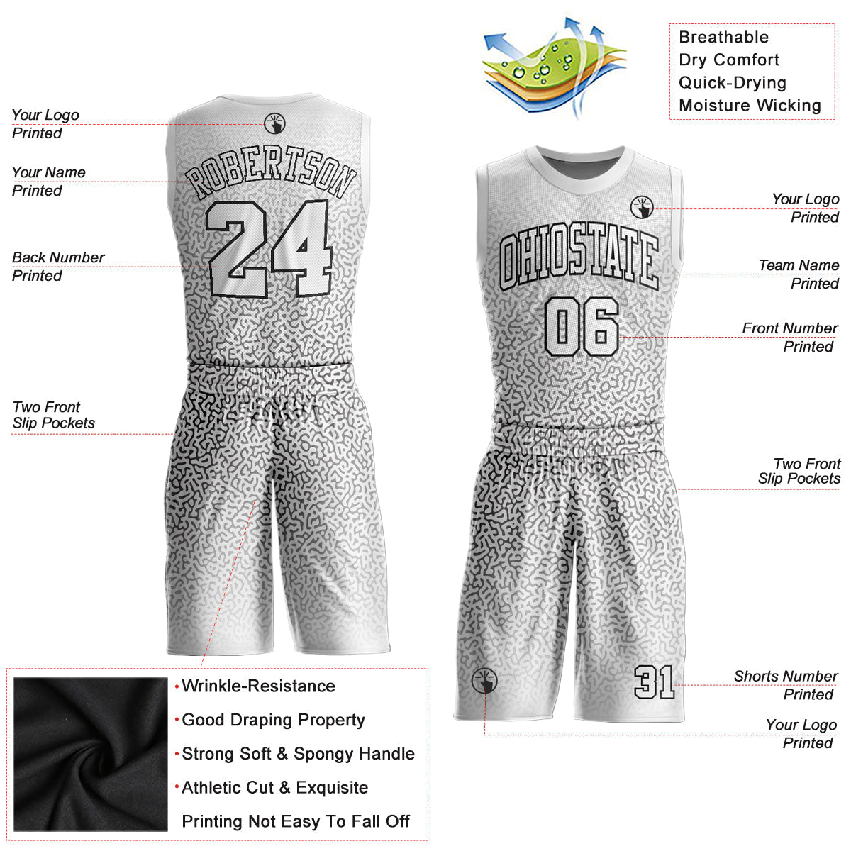 Custom White White-Black Round Neck Sublimation Basketball Uniform Jersey - Back