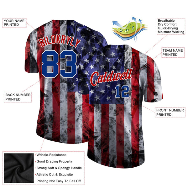 Custom White Royal-Red 3D American Flag Performance T-Shirt alternate