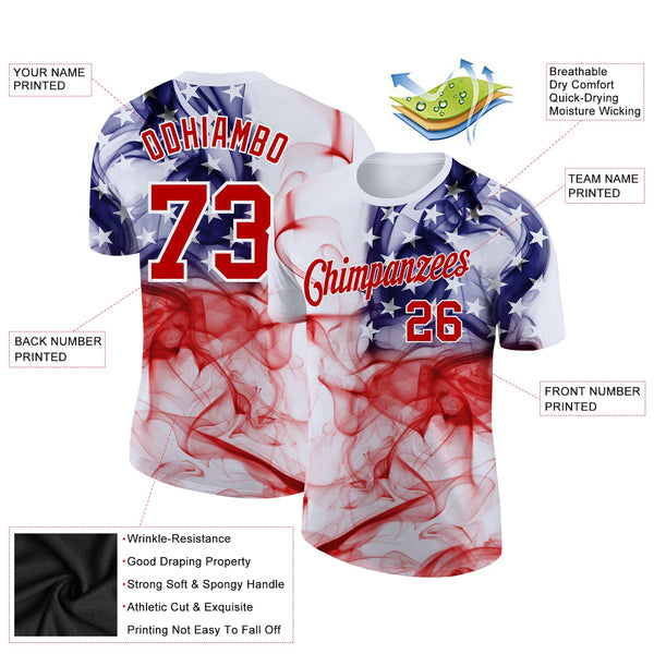 Custom White Red-Purple 3D American Flag Performance T-Shirt alternate