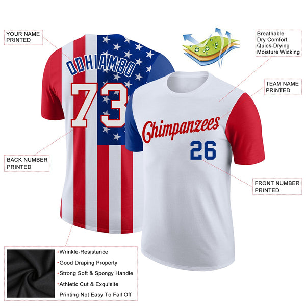 Custom White White-Red 3D American Flag Performance T-Shirt alternate