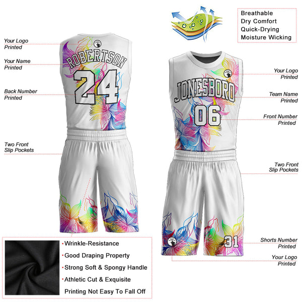Custom White White-Black Round Neck Sublimation Basketball Uniform Jersey alternate