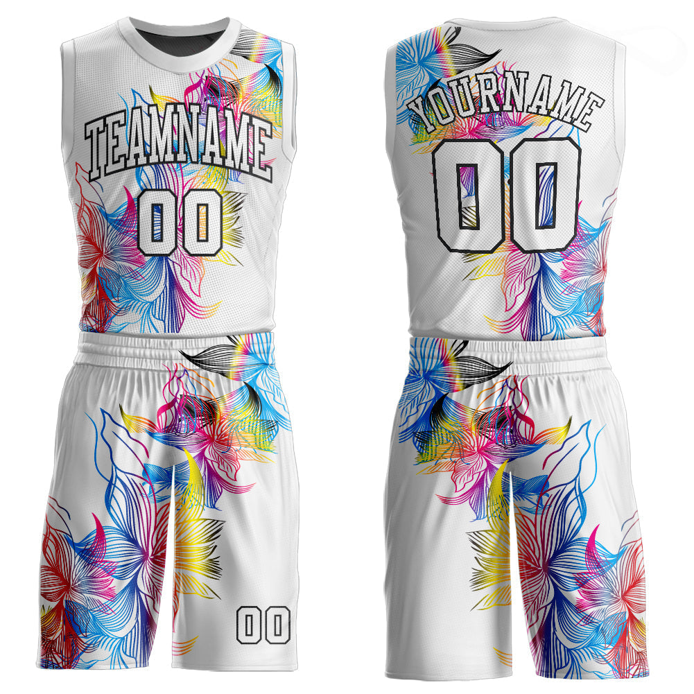 Custom White White-Black Round Neck Sublimation Basketball Uniform Jersey