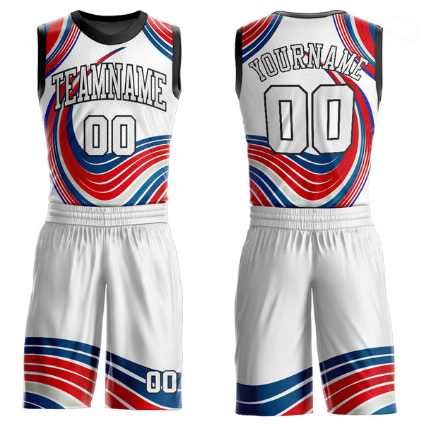 Custom White White-Red Round Neck Sublimation Basketball Uniform Jersey
