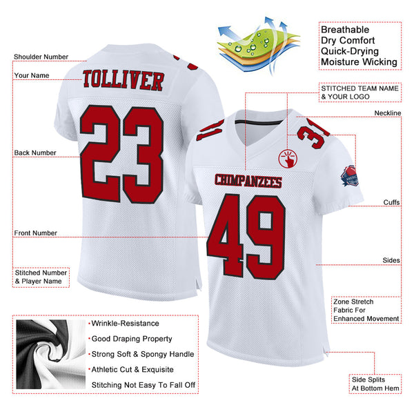 Custom White Red-Black Mesh Authentic Football Jersey alternate