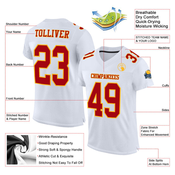 Custom White Red-Gold Mesh Authentic Football Jersey alternate