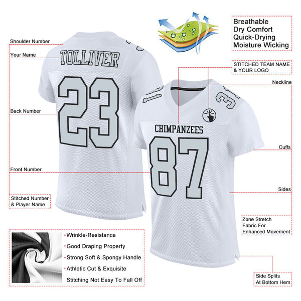 Custom White Silver-Black Mesh Authentic Football Jersey alternate