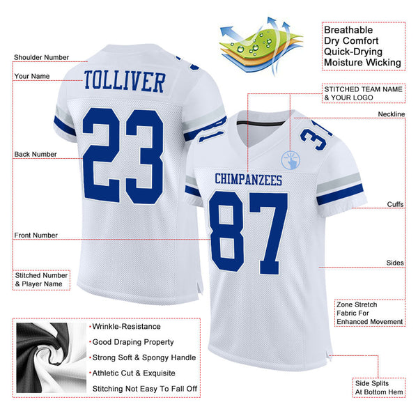 Custom White Royal-Silver Mesh Authentic Football Jersey alternate