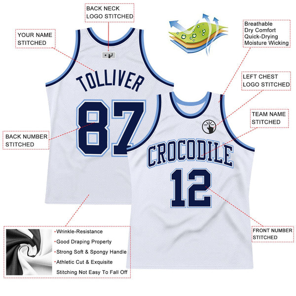 Custom White Navy-Light Blue Authentic Throwback Basketball Jersey alternate