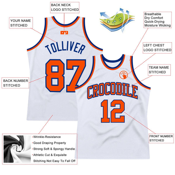 Custom White Orange-Royal Authentic Throwback Basketball Jersey alternate