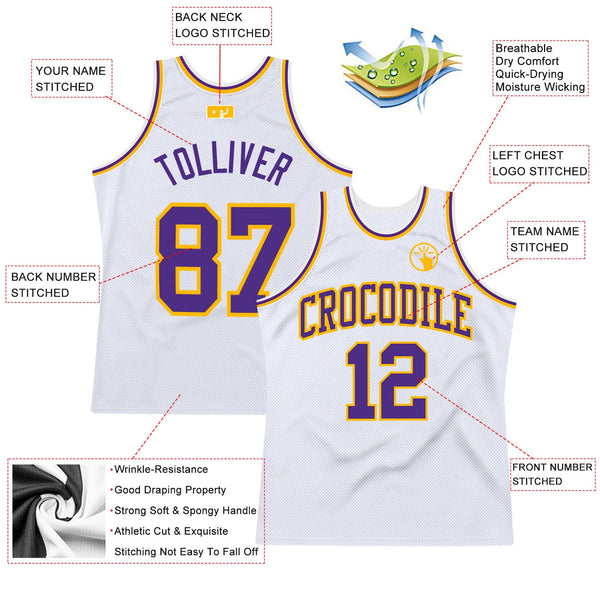 Custom White Purple-Gold Authentic Throwback Basketball Jersey alternate