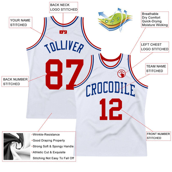 Custom White Red-Royal Authentic Throwback Basketball Jersey alternate
