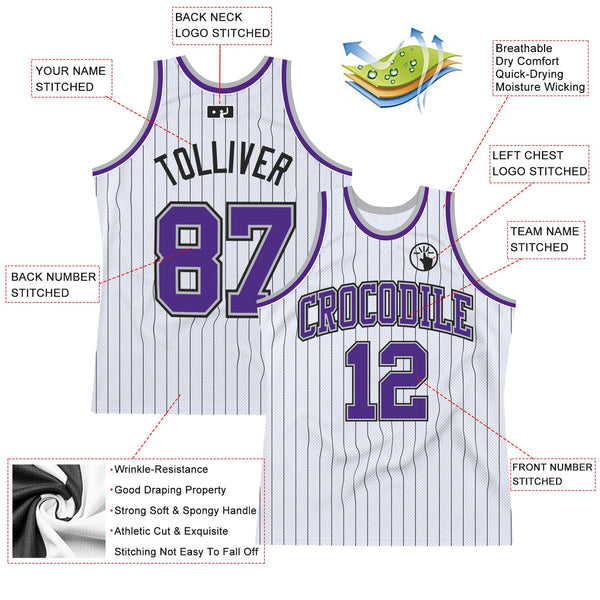 Custom White Black Pinstripe Purple-Gray Authentic Basketball Jersey alternate