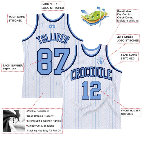 Custom White Light Blue Pinstripe Light Blue-Navy Authentic Basketball Jersey alternate