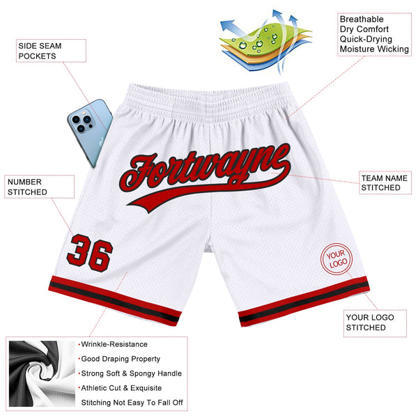 Custom White Red-Black Authentic Throwback Basketball Shorts alternate