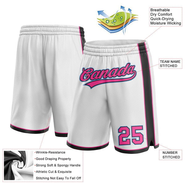 Custom White Pink Black-Light Blue Authentic Basketball Shorts alternate