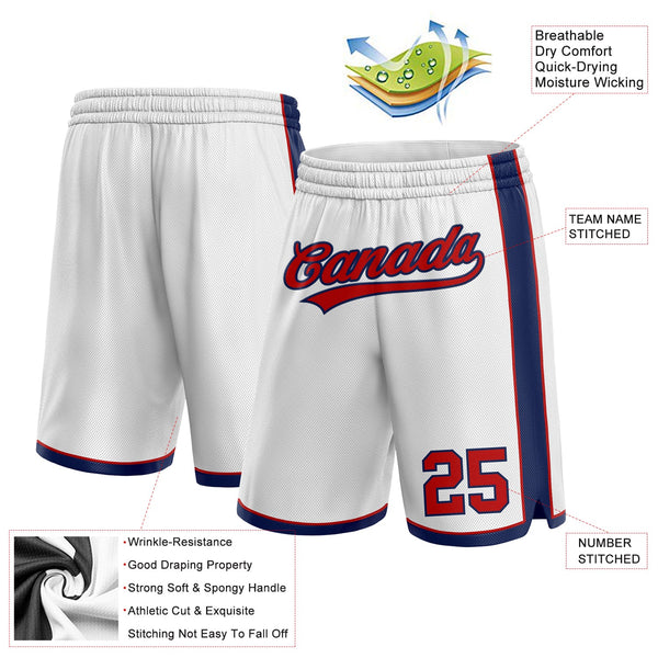 Custom White Red-Navy Authentic Basketball Shorts alternate