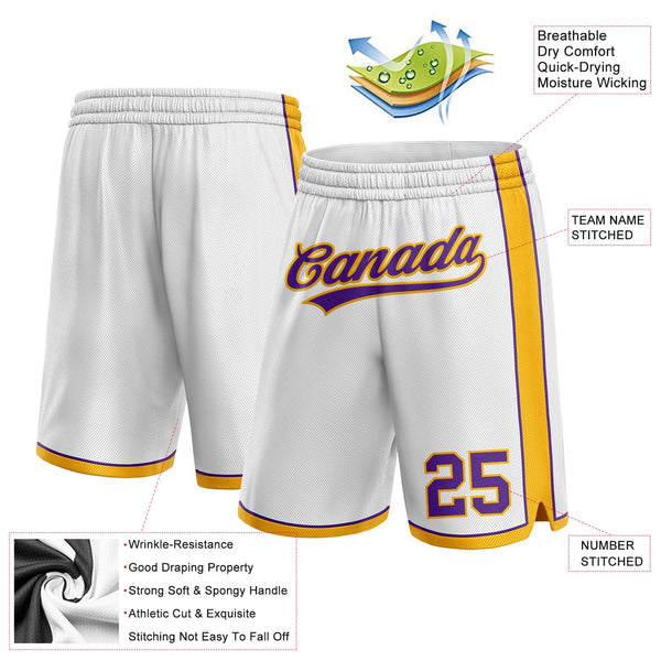 Custom White Purple-Gold Authentic Basketball Shorts alternate