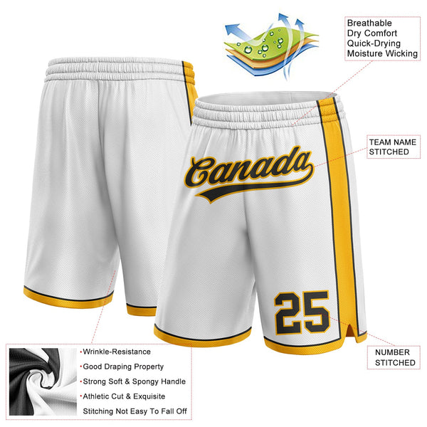 Custom White Black-Gold Authentic Basketball Shorts alternate