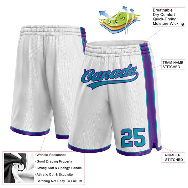 Custom White Teal-Purple Authentic Basketball Shorts alternate