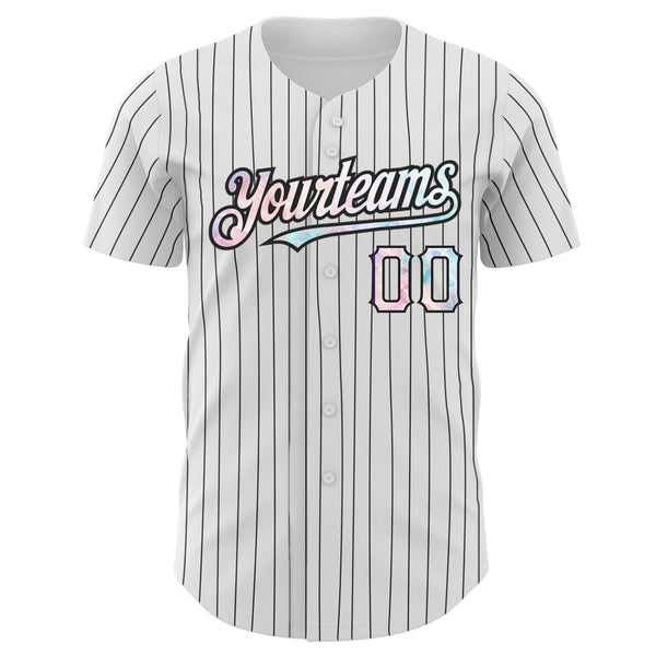 Custom White Black Pinstripe Tie Dye Authentic Baseball Jersey alternate