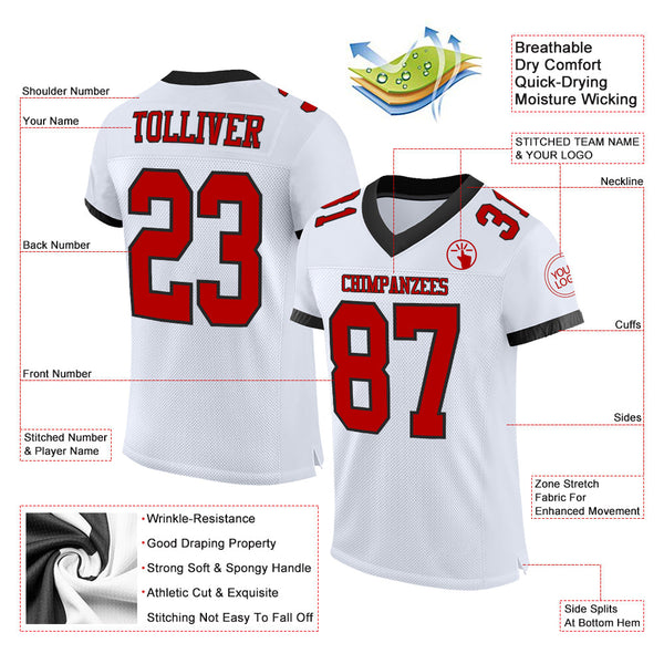 Custom White Red-Black Mesh Authentic Football Jersey alternate