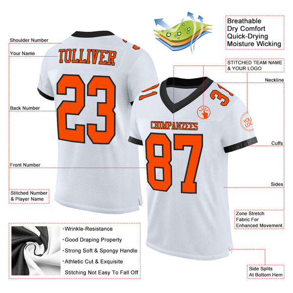 Custom White Orange-Black Mesh Authentic Football Jersey alternate