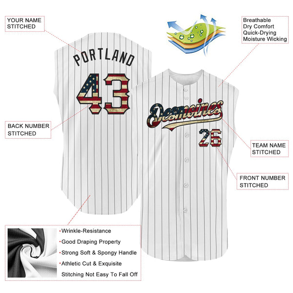 Custom White Black Pinstripe Vintage USA Flag Authentic Sleeveless Baseball Jersey alternate