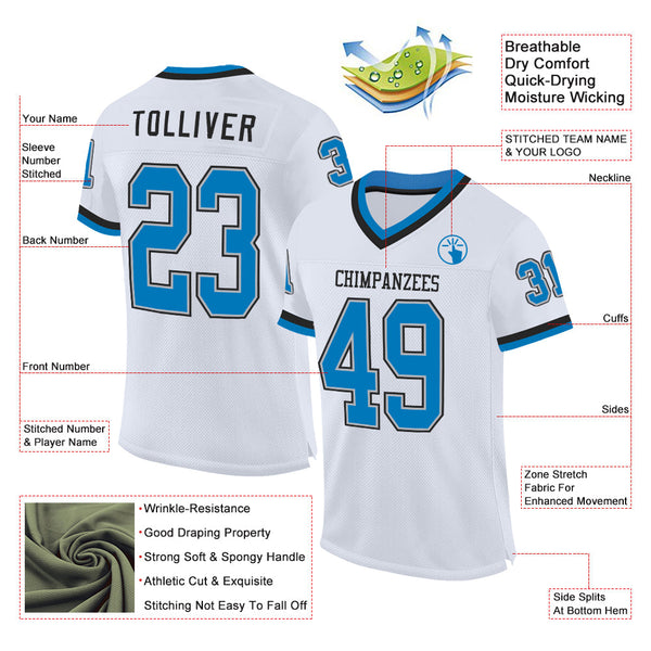 Custom White Blue Gray-Black Mesh Authentic Throwback Football Jersey alternate