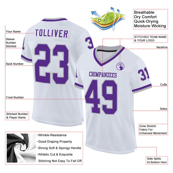 Custom White Purple-Gray Mesh Authentic Throwback Football Jersey alternate